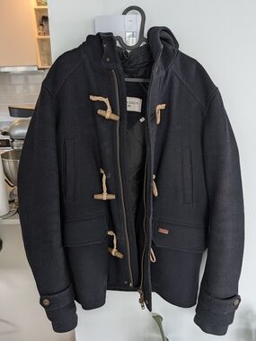 Wool Toggle Jacket in Black with Tan Rope Details